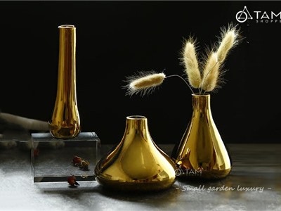 Lọ hoa gốm cao cấp ánh kim vàng nhỏ CE-LHOA-52